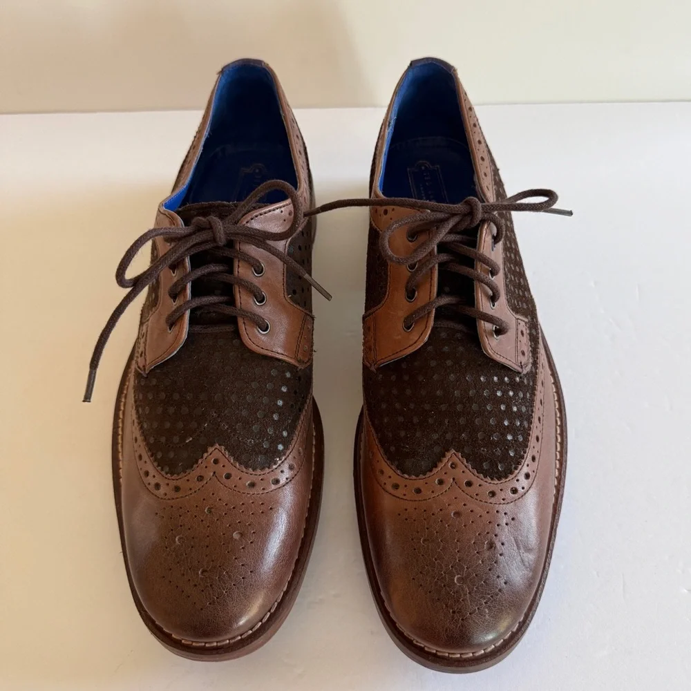 Ted Baker CASSIUSS3 Brown Leather Suede Wingtip Brogue Oxford Shoes Men's US 9
